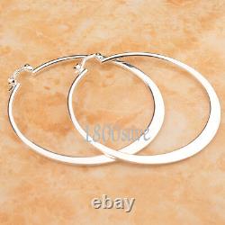 Classic 925 Sterling Silver 55mm/2.2inch Large Light Weight Flat Hoop Earrings