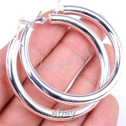Classic Ladies 925 Sterling Silver 80mm/3.15 eXtra-Large Round Hoop Earrings H6