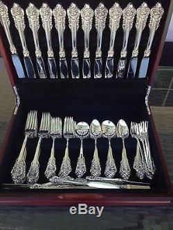 Complete 60 Pc Old Heavy Set Wallace Grande Baroque Sterling Flatware Setting