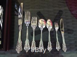 Complete 60 Pc Old Heavy Set Wallace Grande Baroque Sterling Flatware Setting