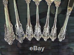 Complete 72 Pc Old Heavy Set Wallace Grande Baroque Sterling Flatware Setting