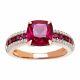 Created Ruby Ring With Cubic Zirconias In 14k Rose Gold-plated Sterling Silver