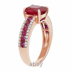 Created Ruby Ring with Cubic Zirconias in 14K Rose Gold-Plated Sterling Silver