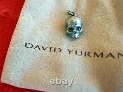 DAVID YURMAN Sterling Silver 18mm Carved Skull Pendant withBlack Diamond Eyes
