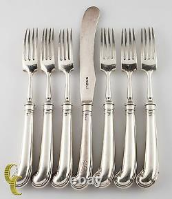 D&J Welby Sterling Silver Flatware Set 6 Forks and 1 Butter Knife London 1911
