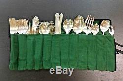 Damask Rose Heirloom Sterling Silver 53 piece silverware set with Green Wrap