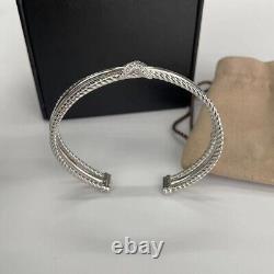 David Classic Cable Crossover X Bracelet in Sterling Silver with Diamonds, 7mm
