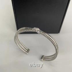 David Classic Cable Crossover X Bracelet in Sterling Silver with Diamonds, 7mm