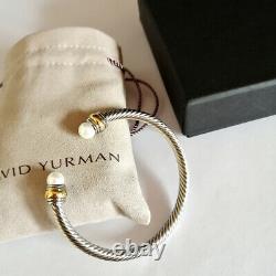 David Yurman Cable Bracelet 5mm Sterling Silver Cuff Bangle 14k Gold with Pearl