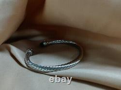 David Yurman Cable Bracelet 5mm Sterling Silver with Black Onyx Cuff Bangle M
