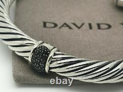 David Yurman Sterling Silver 7mm Pave Black Diamond Cable Cuff Bracelet