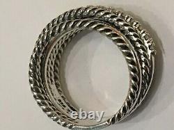 David Yurman Sterling Silver 925 Crossover Wide Cable Pave Diamond Ring Size 6