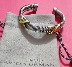 David Yurman Sterling Silver Double Cable 14K Gold X Cuff Bracelet 10mm