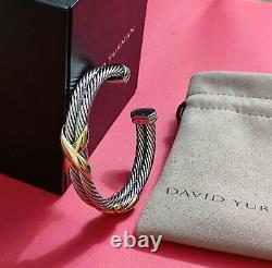 David Yurman Sterling Silver Double Cable 14K Gold X Cuff Bracelet 10mm