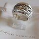 David Yurman Wide Crossover Sterling Silver Cable Band Ring Size 6.5 W Pouch
