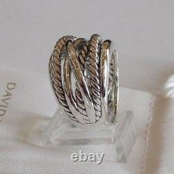 David Yurman Wide CrossOver Sterling Silver Cable Band Ring Size 7 with Pouch