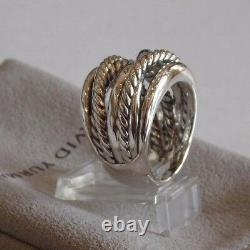 David Yurman Wide CrossOver Sterling Silver Cable Band Ring Size 8 with Pouch