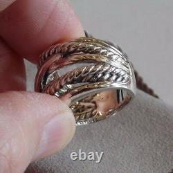David Yurman Wide CrossOver Sterling Silver Cable Band Ring Size 9 with Pouch
