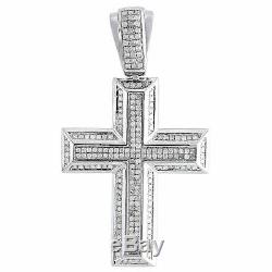 Diamond Cross Pendant Mens. 925 Sterling Silver Pave Religious Charm 2.10 Tcw