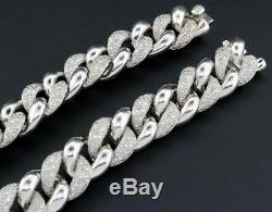 Diamond Miami Cuban Chain Mens. 925 Sterling Silver 11mm Necklace Link 8 CT