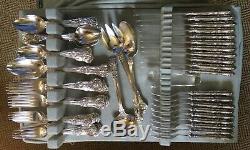 ENGLISH STERLING KINGS QUEENS PATTERN 1840s FLATWARE SET FOR 10 + SERVING -68PCS