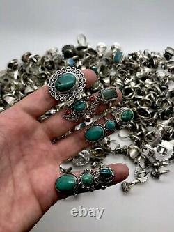 E Wholesale Lot of 50 Grams Of Turquoise Sterling Silver 925 Rings Resale Bulk