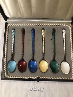 Ela Denmark Sterling Silver Enamel Demitasse Spoons Set Of 6