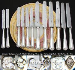 Elegant Antique French ODIOT Sterling Silver 12pc Table Knife Set, 2pc for SIX