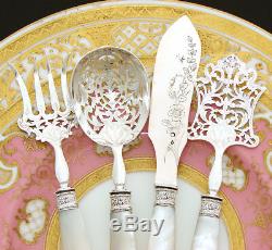Elegant Antique French Sterling Silver & Mother of Pearl 4pc Hors d'Oeuvre Set