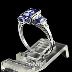 Estate 1.50 Ct Baguette Sapphire Ring 18K White Gold Over Sterling Silver 925