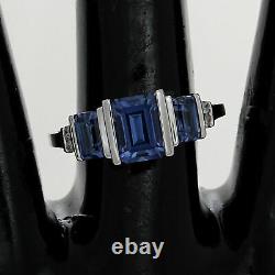 Estate 1.50 Ct Baguette Sapphire Ring 18K White Gold Over Sterling Silver 925