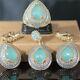 Exceptional High-class Aquamarine Inlaid Hand-crafted Set 925 Sterling Silver