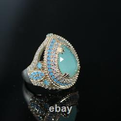 Exceptional High-class Aquamarine Inlaid Hand-Crafted Set 925 Sterling Silver