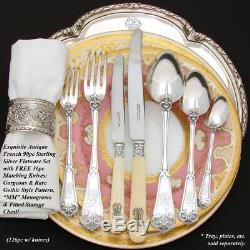 Exq Antique French Sterling Silver 90pc+ Flatware Set, Gothic Pattern, in Chest