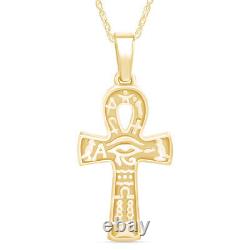 Eye of Horus Ankh Cross Pendant Necklace 14k Yellow Gold Over Sterling Silver