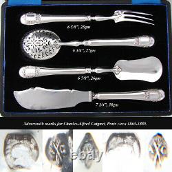 Fine Antique French Sterling Silver 4p Hors d'Oeuvre Implement Set, Original Box
