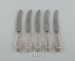 Five rare and antique Georg Jensen Bell lunch knives in sterling silver