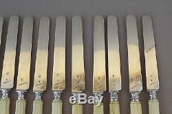 French Sterling Silver Blades & Carved Handle 12 Knives Knife Set by ARTHAUD