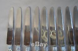 French Sterling Silver & Horn Handle 12 Dinner Knives Knife Set, Renaissance