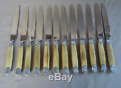 French Sterling Silver & Horn Handle 12 Dinner Knives Knife Set, Renaissance