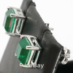 Genuine Natural 2Ct Green Emerald Stud Earrings Jewelry 925 Sterling Silver