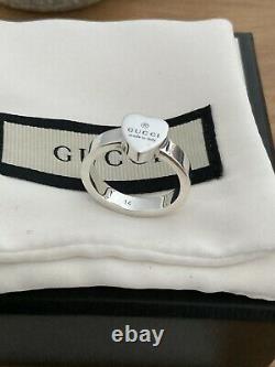Genuine Stunning Gucci Ladies Heart Sterling Silver Heart Ring In Box Size 14