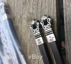 Georg Jensen Acorn Pattern Ebony and Sterling Silver Chopstick Sets with Rests