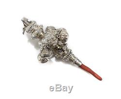 George Unite Birmingham Sterling Silver Baby Rattle with Whistle, 1896