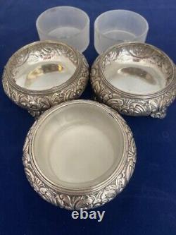 Glass Insert Sterling Silver Set of 3 Votive Candle Holder 192 Gm Free Shipping