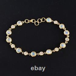 Gold Plated Sterling Silver Rainbow Moonstone Bracelet Gemstone CZ Fine Jewelry
