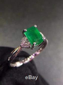 Gorgeous Natural Colombian Emerald and Zircon Ring, Sterling Silver S925