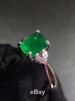 Gorgeous Natural Colombian Emerald and Zircon Ring, Sterling Silver S925