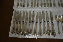 Grande Baroque By Wallace Sterling Silver Flatware Set For 12 Service 50 Pieces