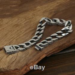 Heavy Men's Solid 925 Sterling Silver Bracelet Link Chain Loop Stripe Jewelry